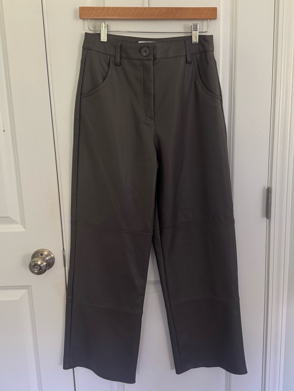 TopShop Faux Leather Seam Detail Straight Trousers